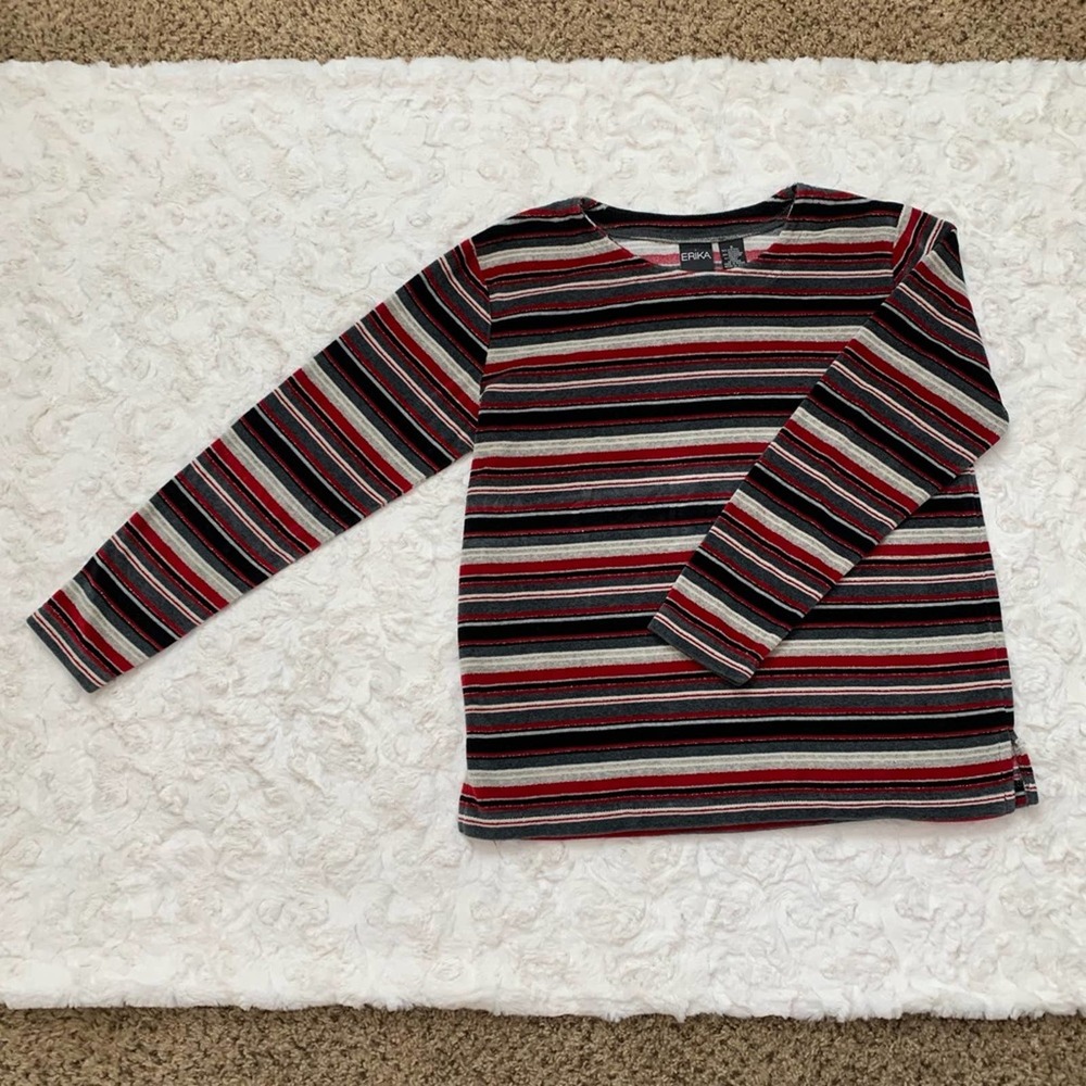 Erika Multicolored Striped Pullover Sweater Red,Grey,Black,Gold Size Small